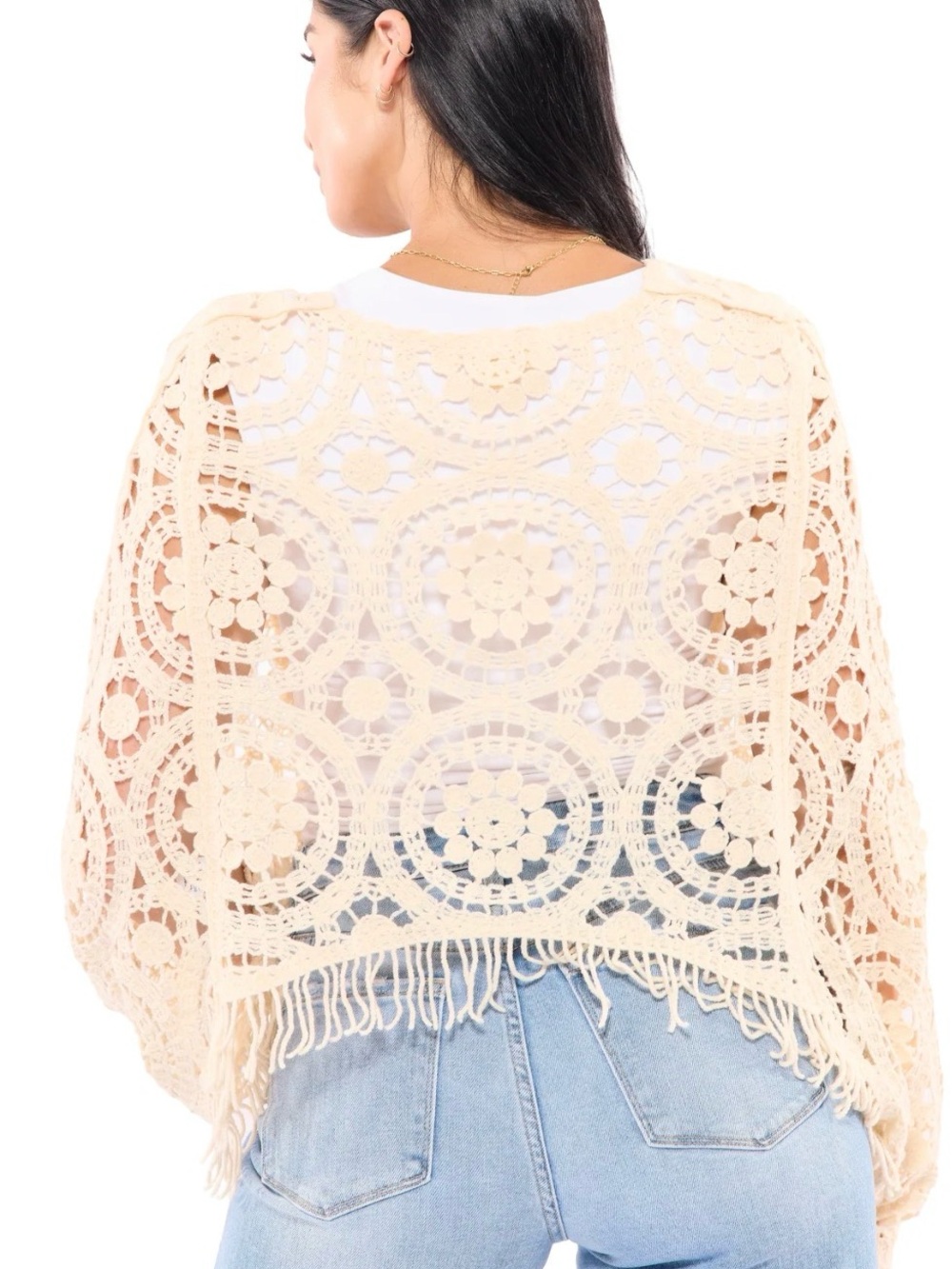 Bibi Crochet Fringe Cream Sweater Top - Women size large - Picture 4 of 5